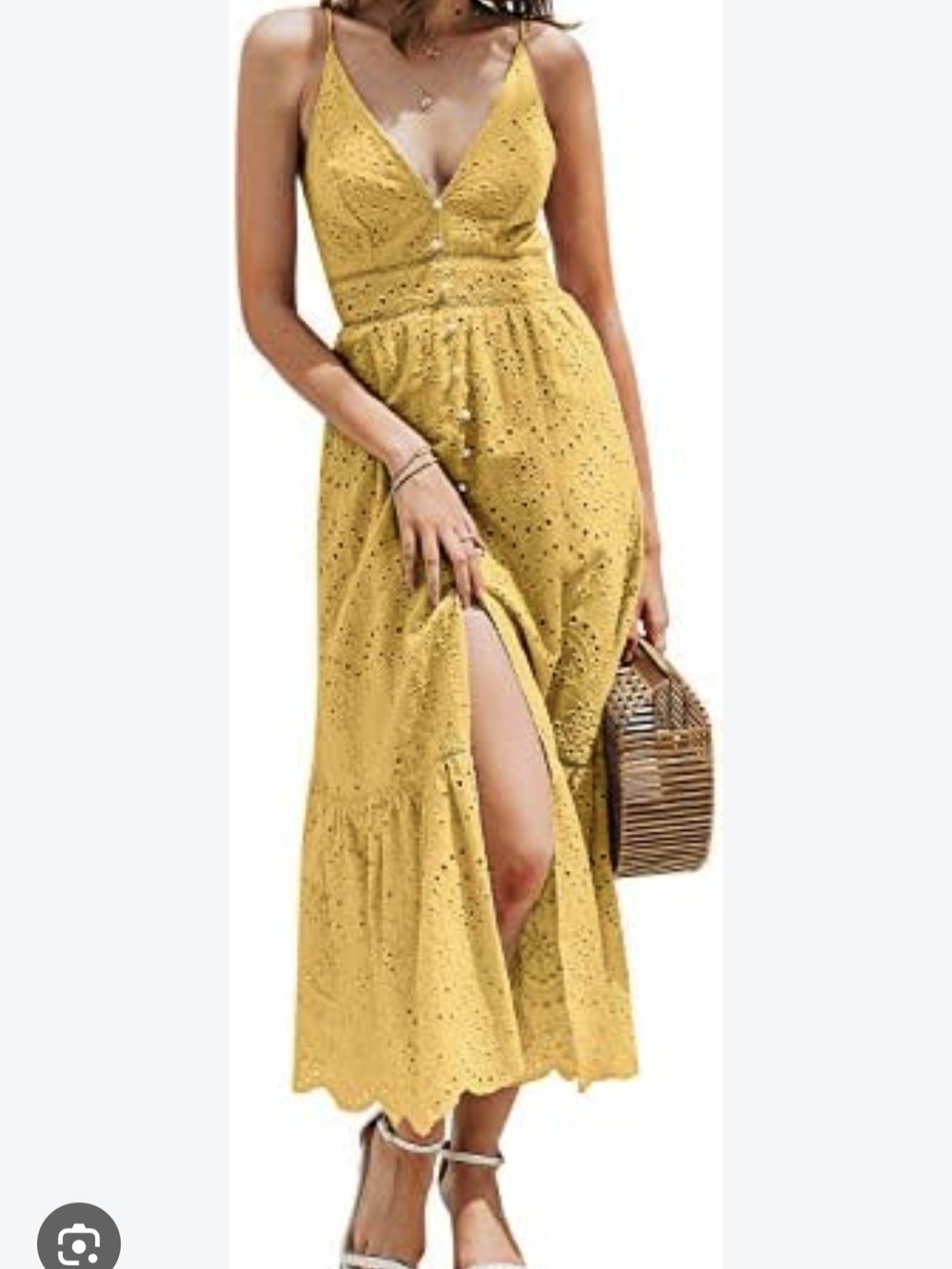 Mustard Yellow Eyelet Midi Dress Size Large